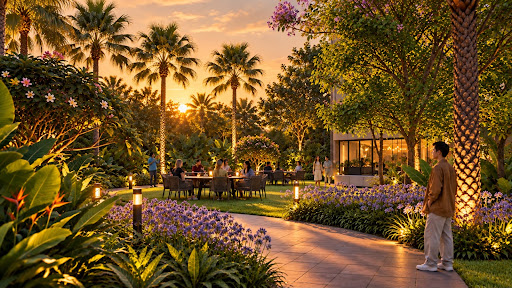 Golden hour lawn dinner at Nirva Convention