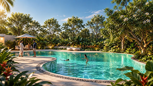 Landscaped pool and garden